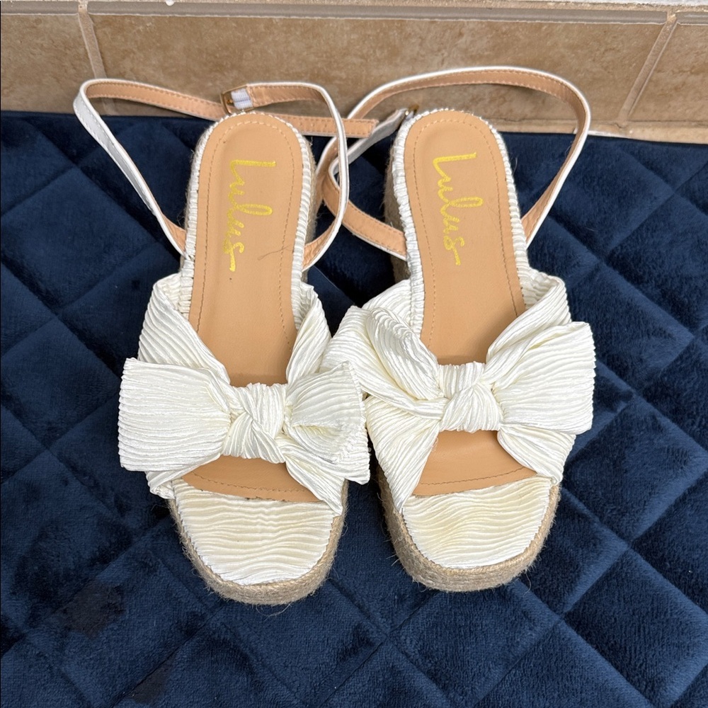 Lulu's Cream Bow Espadrille Platform Sandals